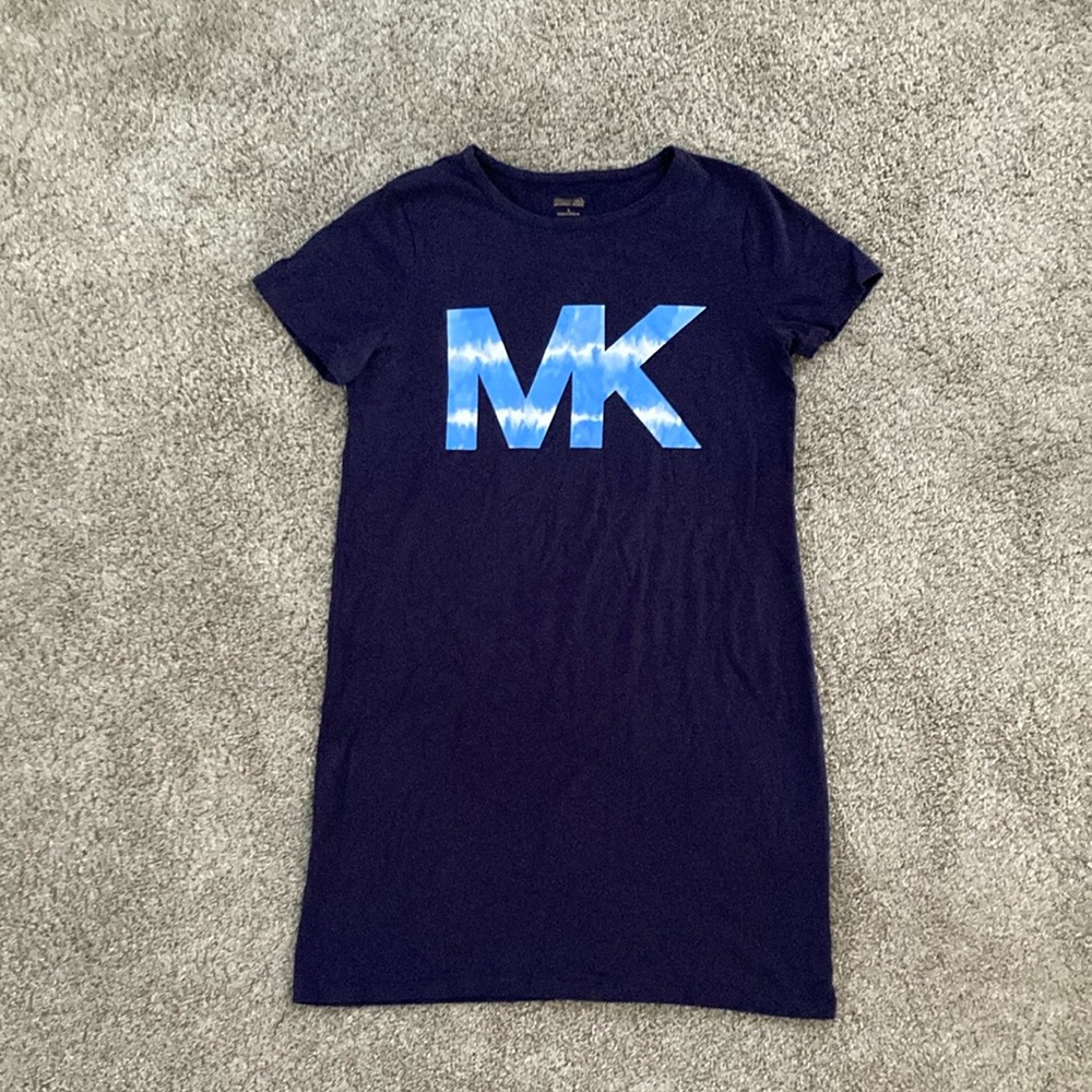 Michael Kors Navy Blue Short Sleeve T-Shirt Dress with Tie Die Logo